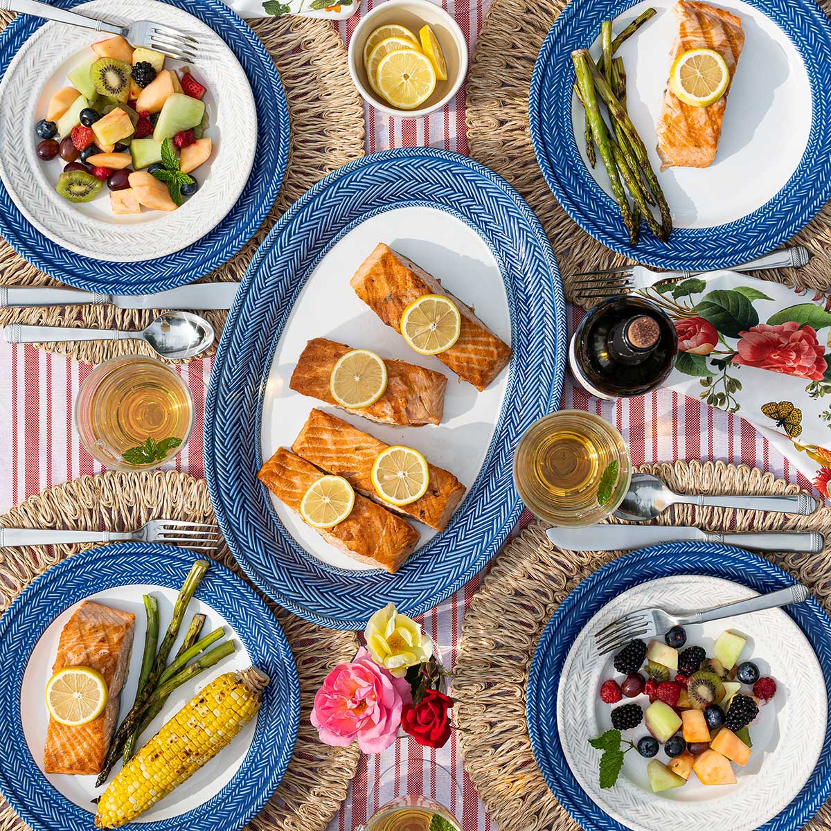 Textured Delft Blue Four Piece Dinnerware Set - Image 2