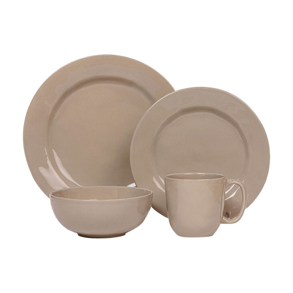 Elegant Taupe Four Piece Dinnerware Set