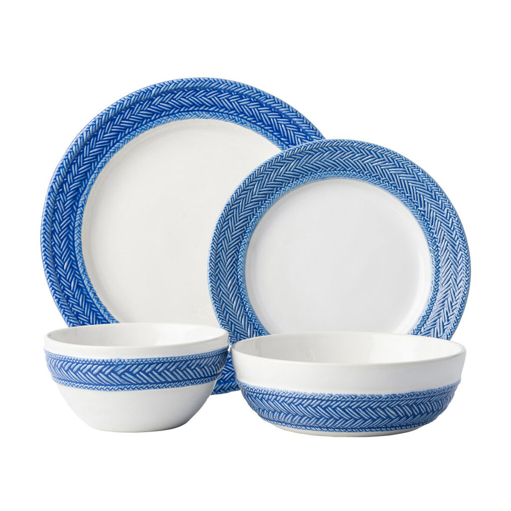 Textured Delft Blue Four Piece Dinnerware Set