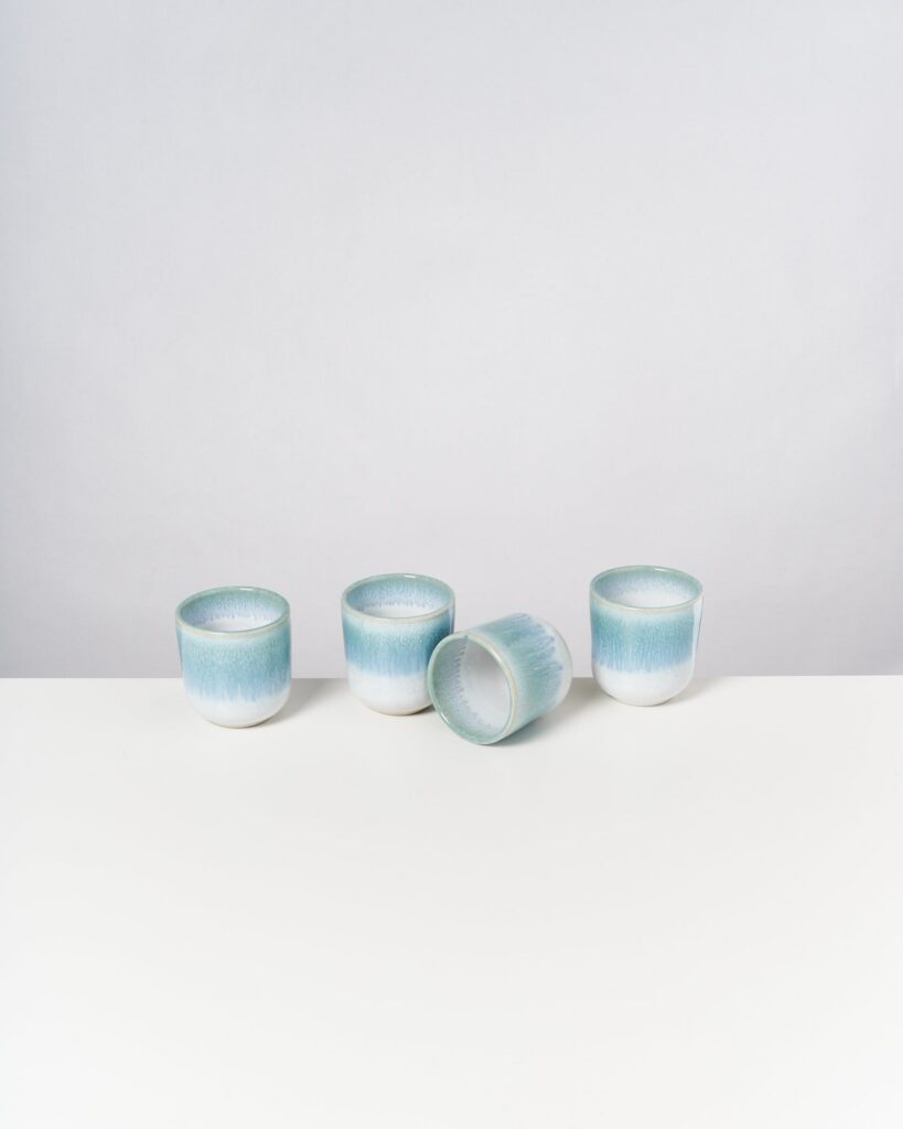 Small Green Blue Ceramic Cup Set of Four
