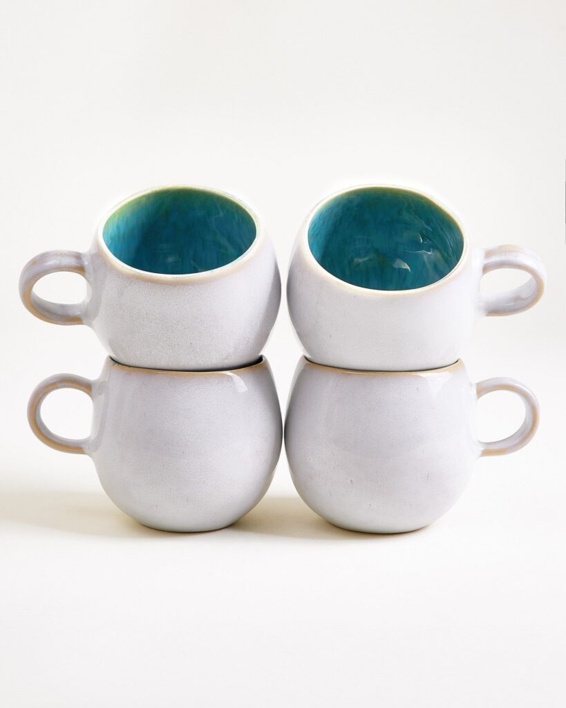 Large Aqua Ceramic Mug Set of Four