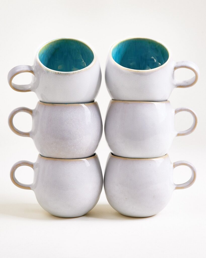 Large Aqua Ceramic Mug Set of Six