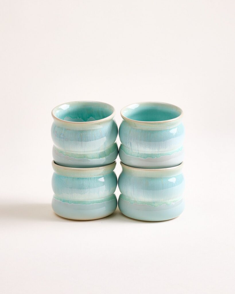 Small Bubble Mint Ceramic Cup Set of Four