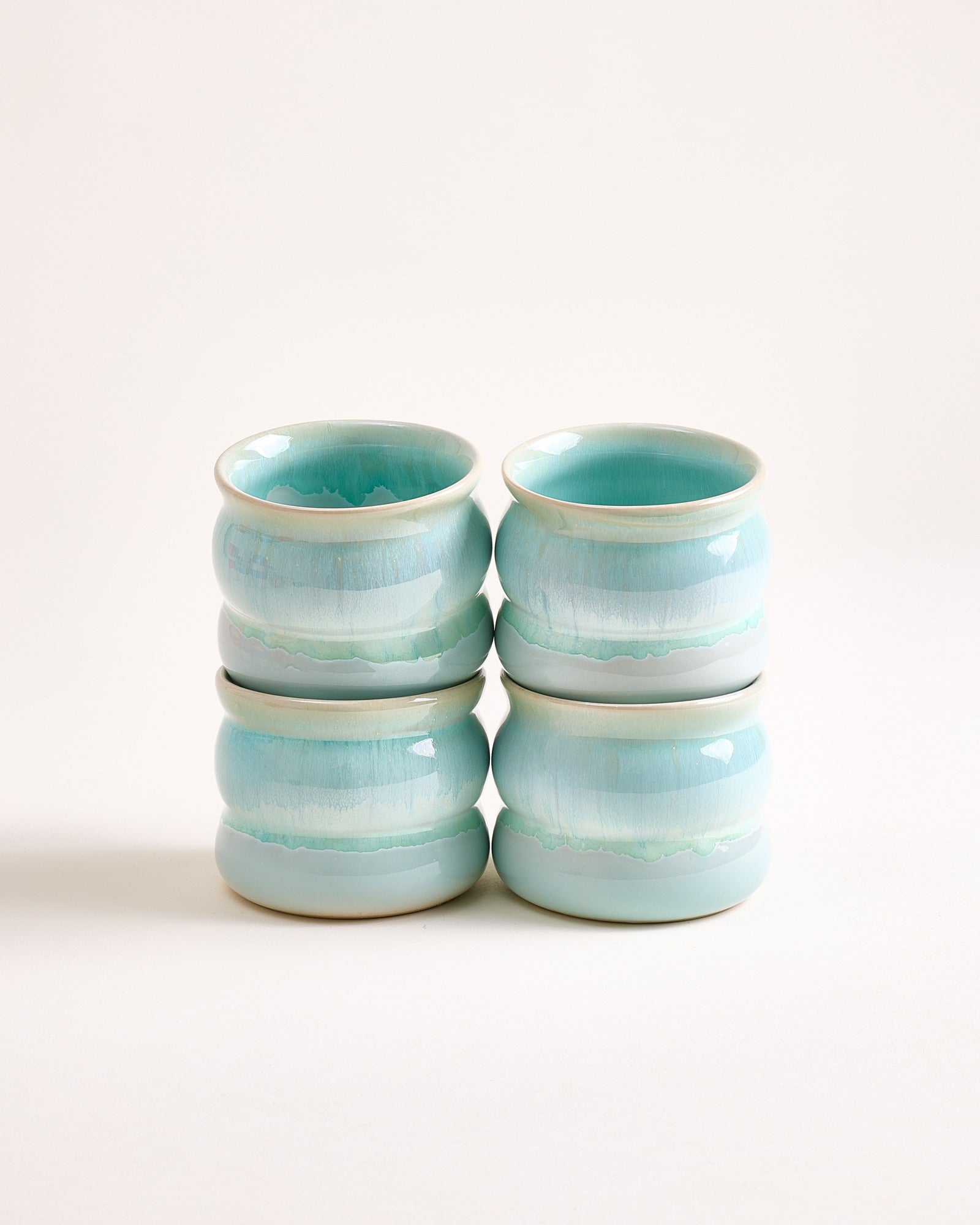 Small Bubble Mint Ceramic Cup Set of Four