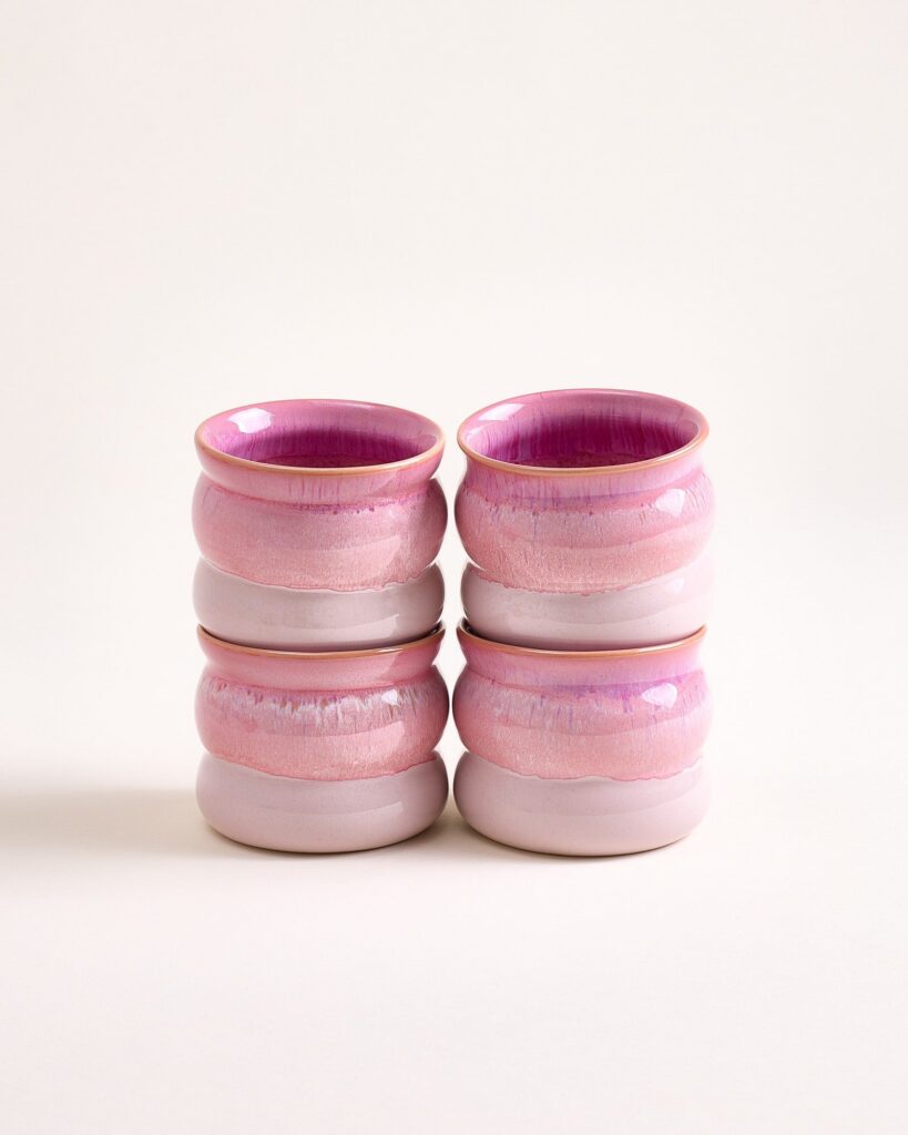 Small Bubble Pink Ceramic Cup Set of Four
