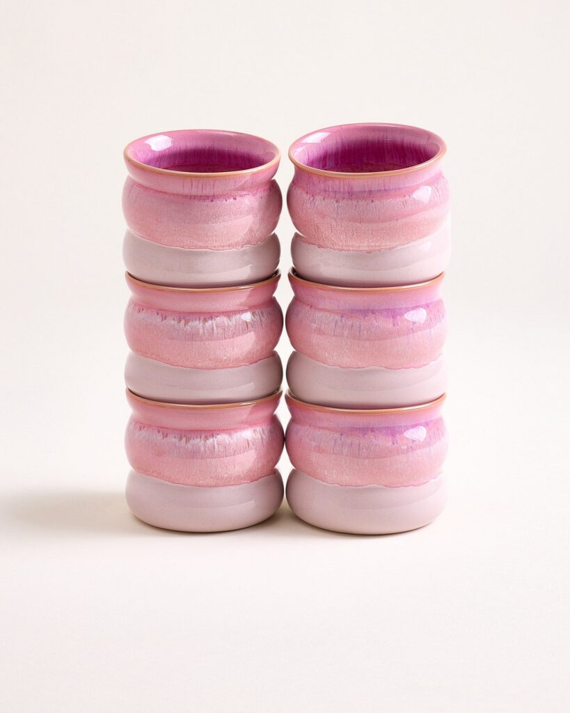 Small Bubble Pink Ceramic Cup Set of Six