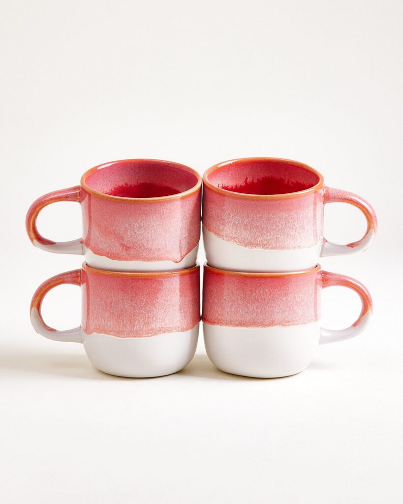 Large Pink Ceramic Mug Set of Four