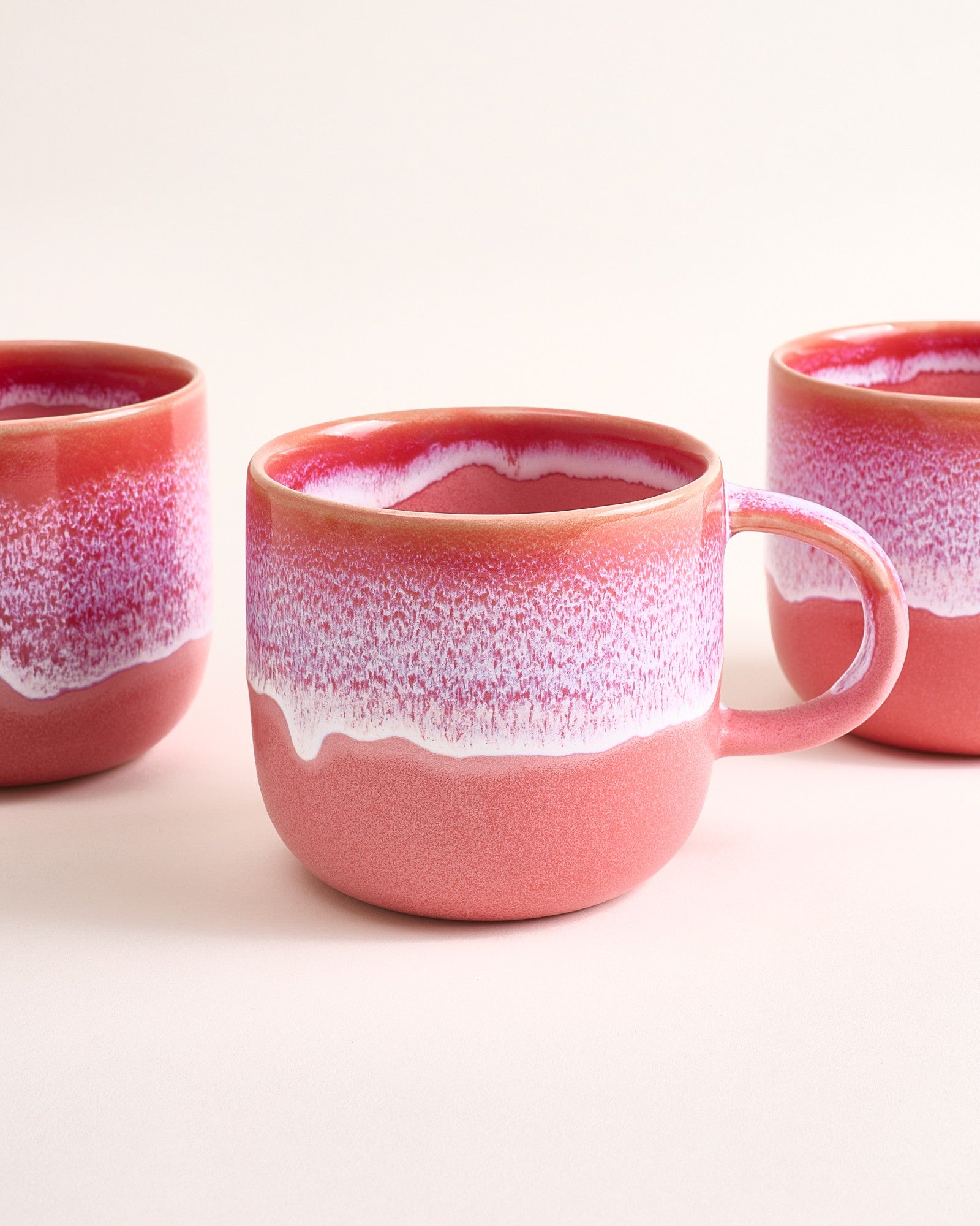 Large Red Ceramic Mug Set of Four