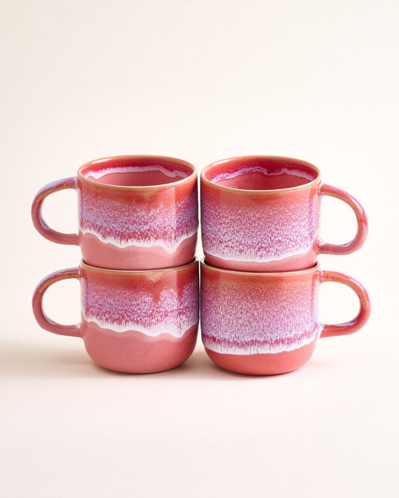 Large Red Ceramic Mug Set of Four