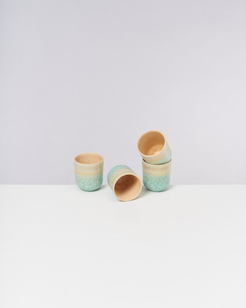 Small Apricot Mint Ceramic Cup Set of Four
