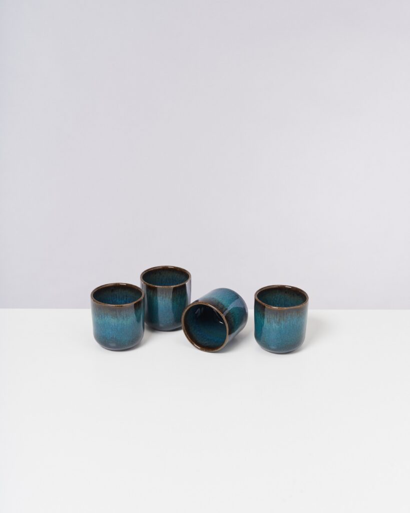 Small Oceanblue Ceramic Cup Set of Four
