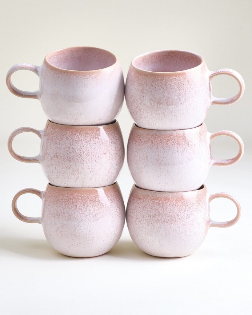 Large Classic Rose Ceramic Mug Set of Six