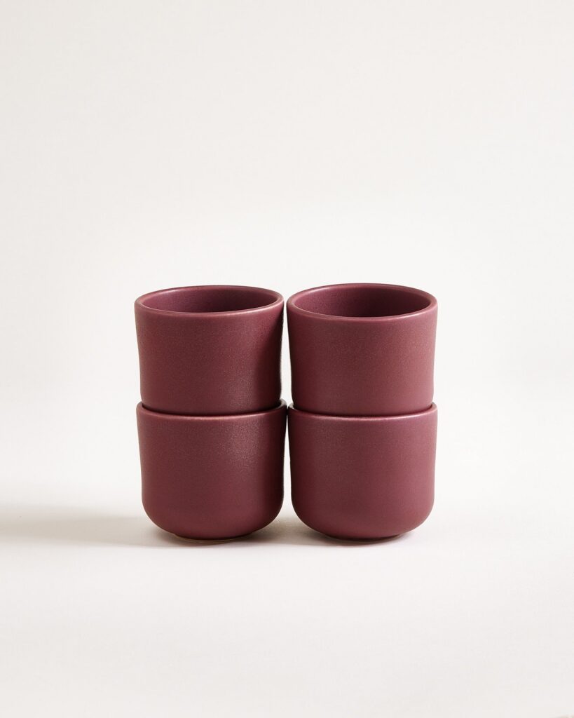 Small Burgundy Ceramic Cup Set of Four