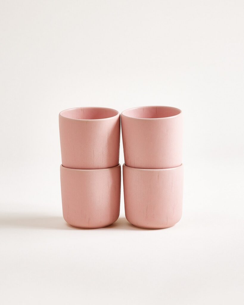 Small Smooth Rose Ceramic Cup Set of Four
