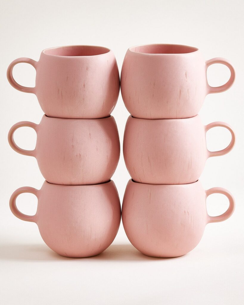 Large Everyday Rose Ceramic Mug Set of Six