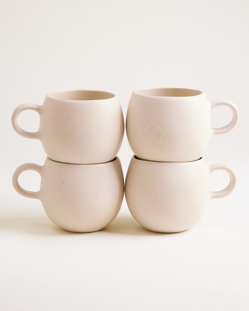 Large Rounded Sand Ceramic Mug Set of Four